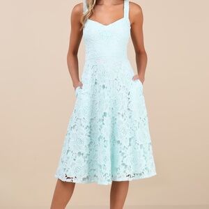 Divine Beauty Mint Blue Lace Midi Dress With Pockets